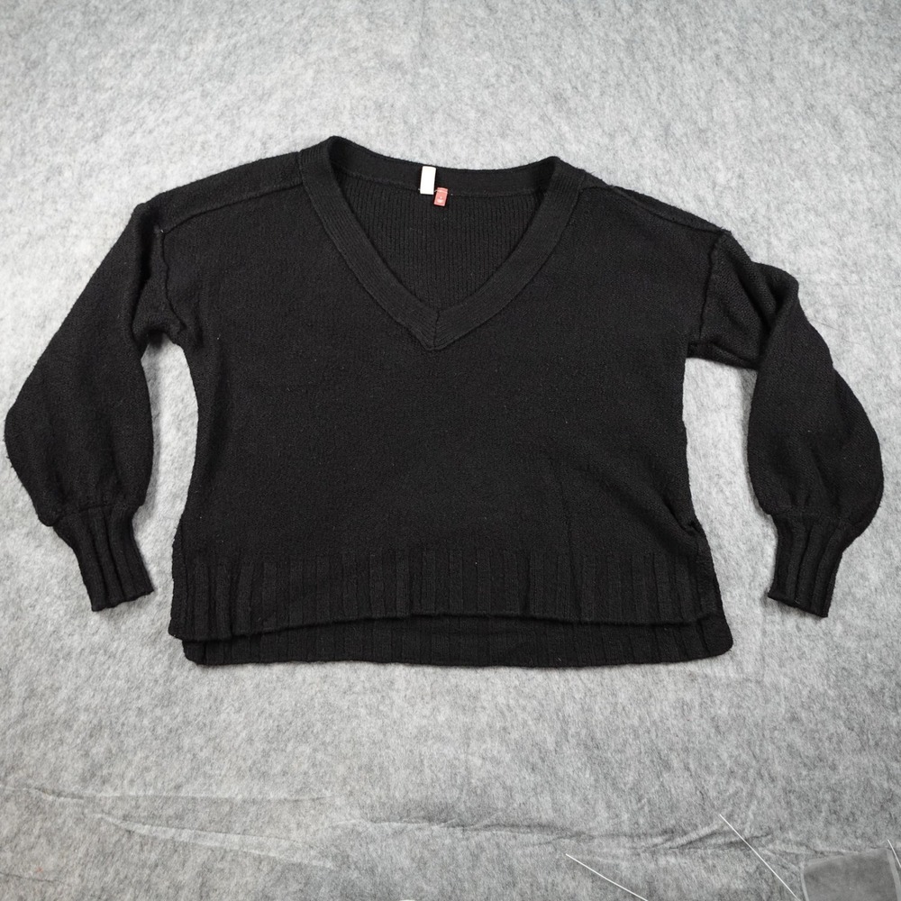 Pilcro Sweater Women Small‎ Black VNeck Long Sleeve Ribbed Trim Chunky Knit